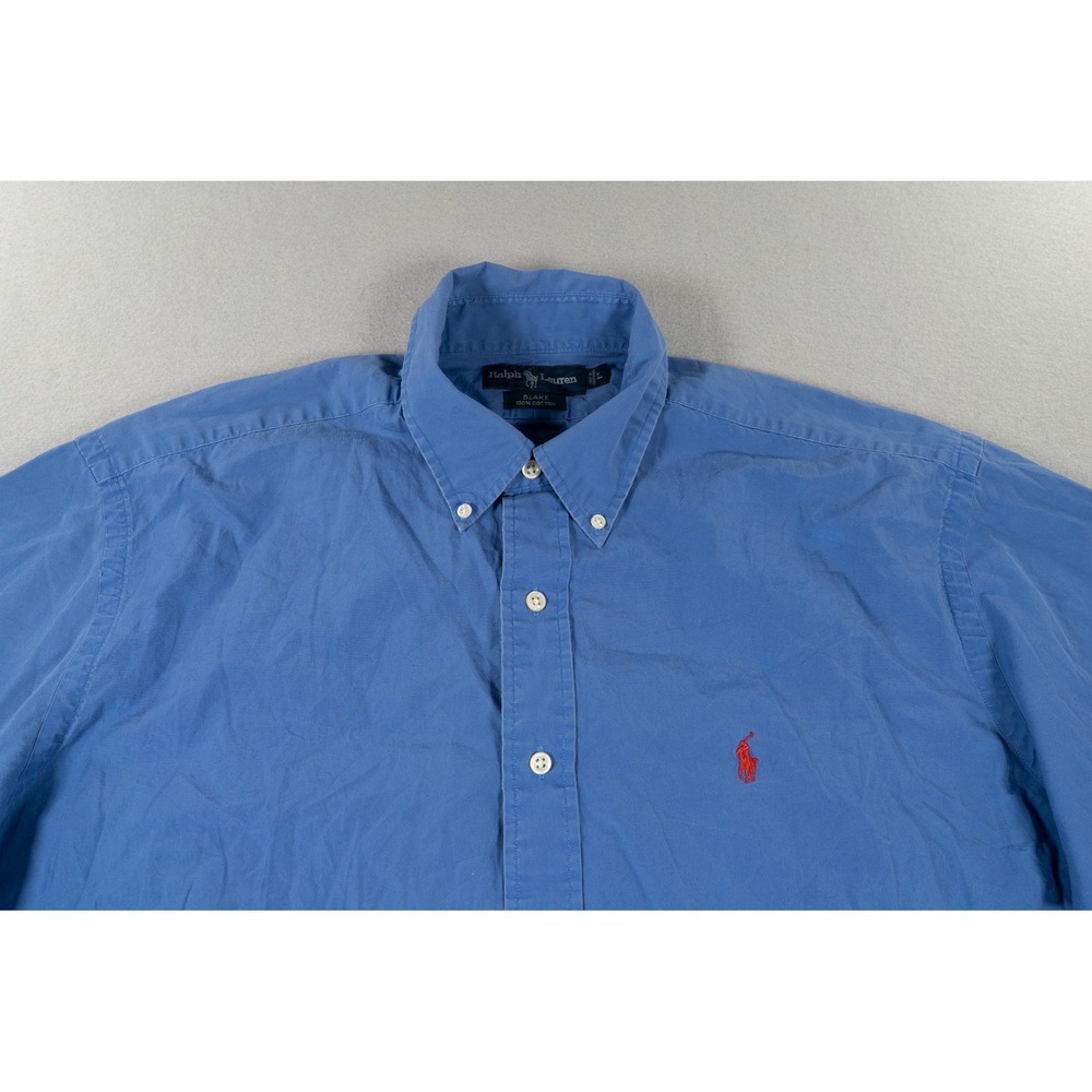 Ralph Lauren Blake Mens L Blue Short Sleeve Button Down Cotton Shirt Pony Logo - Picture 2 of 9